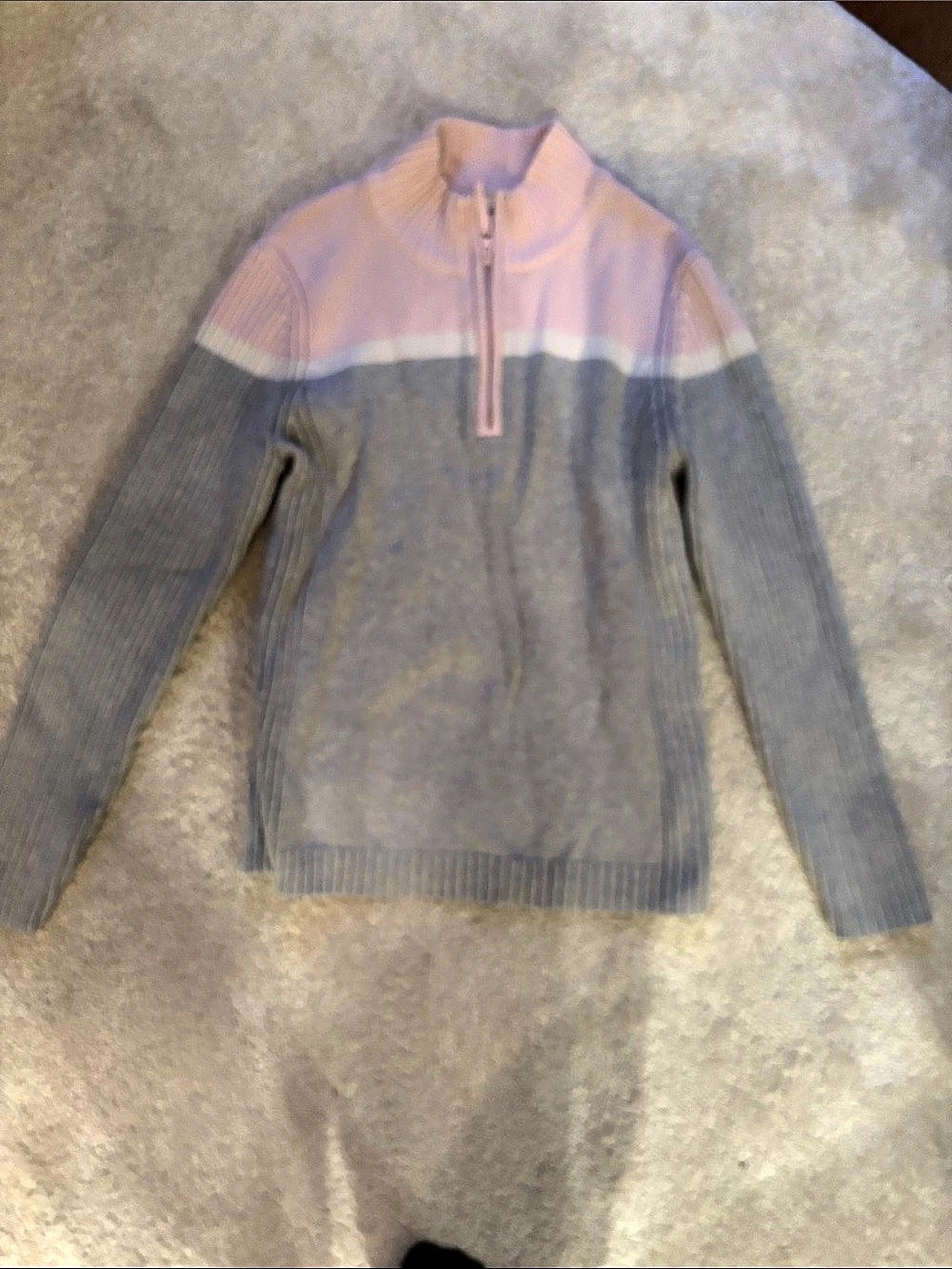 Color Block Half-Zip Sweater in Gray & Pink